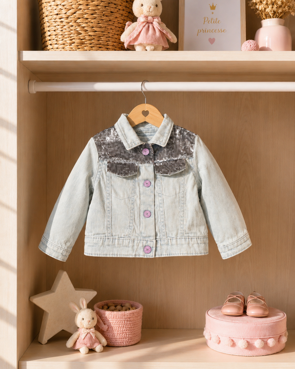 Veste en jeans pailletée bébé fille