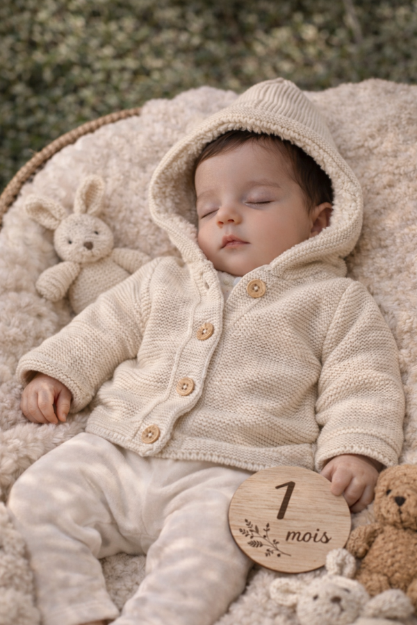 Gilet bébé à capuche – douceur & chaleur
