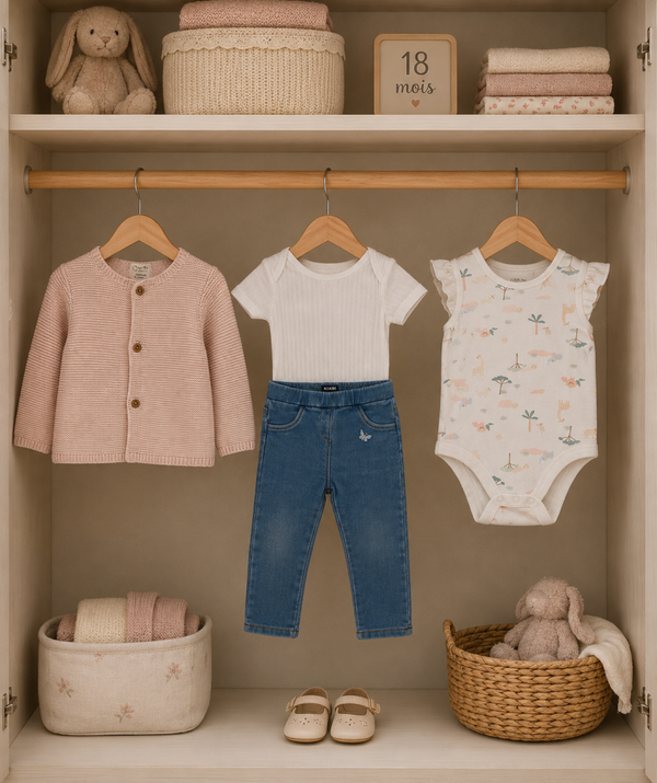 Ensemble denim & douceur rosée
