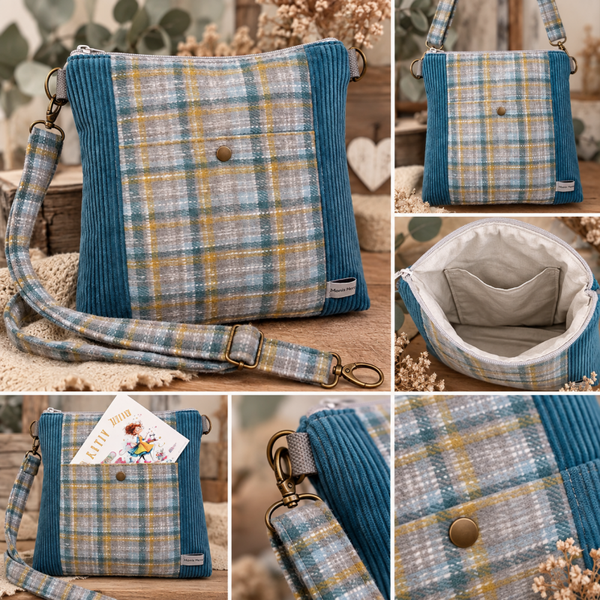 Umhängetasche aus Flanell und Cord