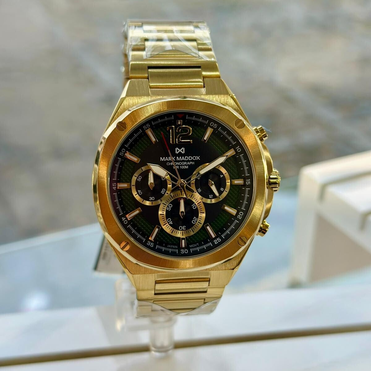 Reloj caja de acero Ip dorado 10 Atm, brazalete de acero Ip dorado,movimiento cuarzo