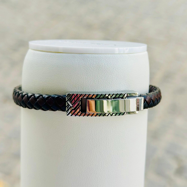 Pulsera de hombre Viceroy de acero y piel trenzada negra y marrón, con largo de 21,5 cm