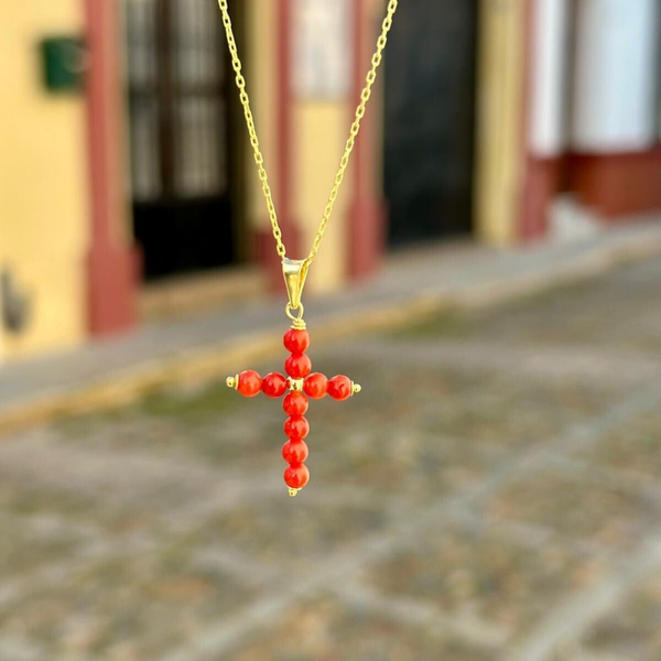 Cruz Coral Con Cadena