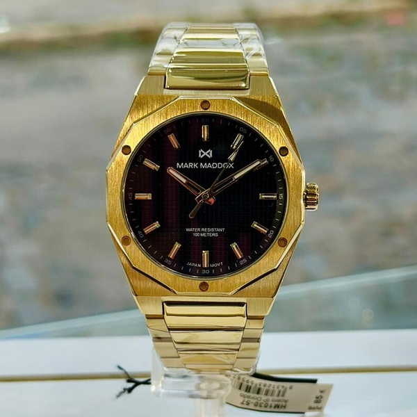 Reloj caja de acero Ip dorado 10 Atm,brazalete de acero Ip dorado,movimiento cuarzo