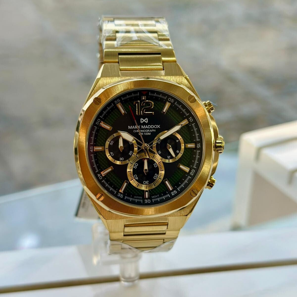 Reloj caja de acero Ip dorado 10 Atm, brazalete de acero Ip dorado,movimiento cuarzo