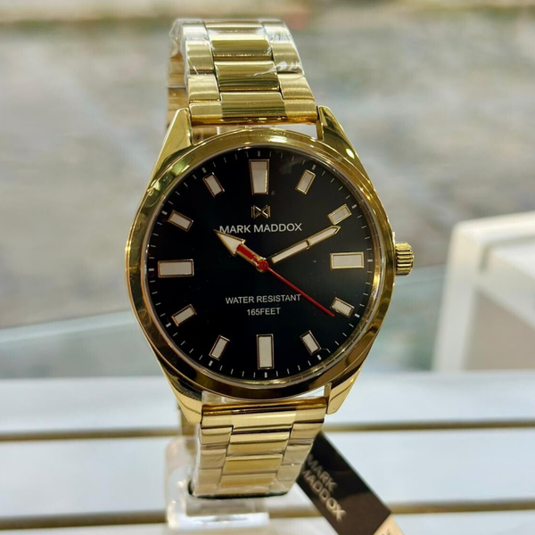 Reloj caja de acero Ip dorado, 5 atm, brazalete de acero Ip dorado, movimiento cuarzo