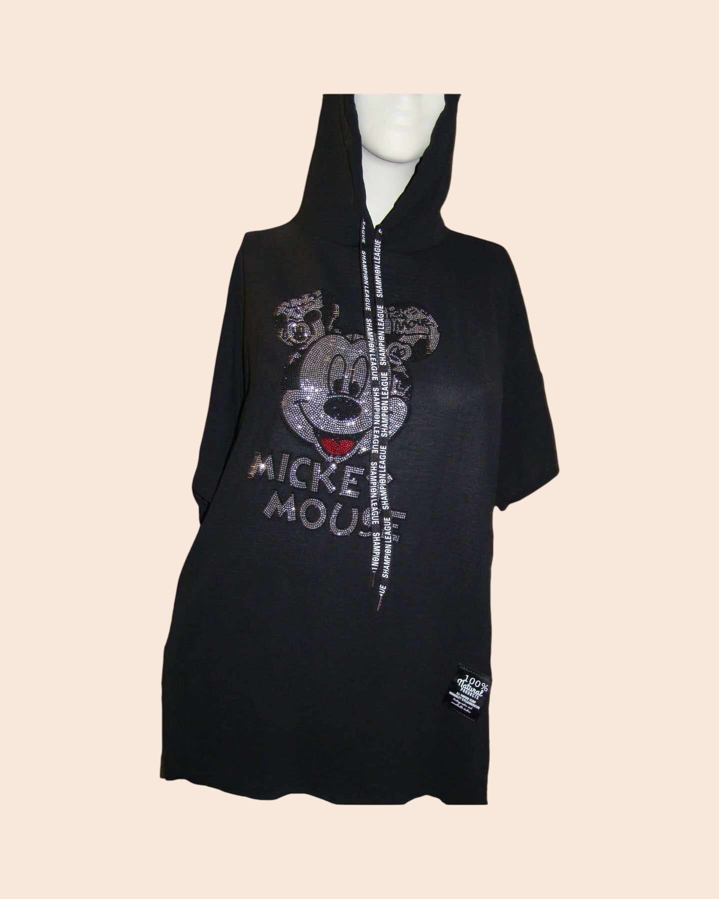 Hoodie top met Mickey Mouse van strass steentjes.