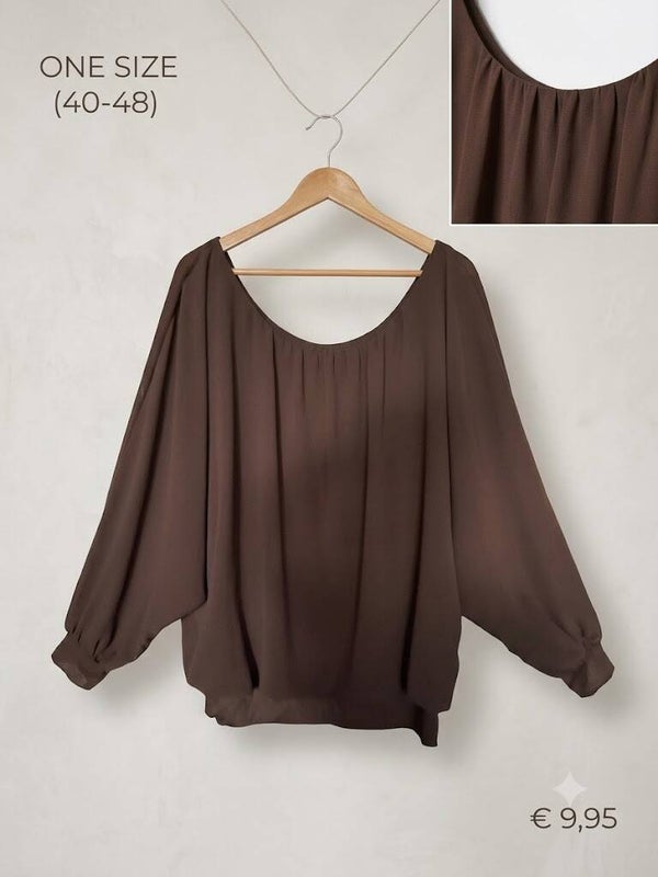 Chocobruine Chiffon damesblouses met vleermuismouwen
