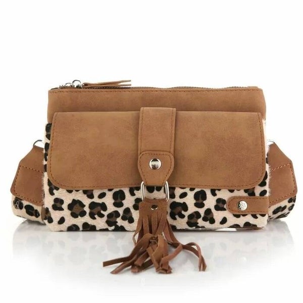 Crossbody tasje met dierenprint en kwastje