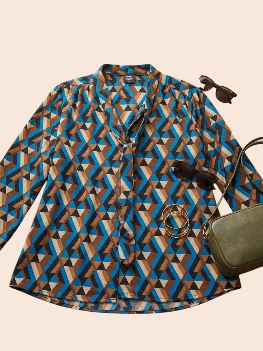FOS Amsterdam Geometrische Strikblouse – Maat XXL