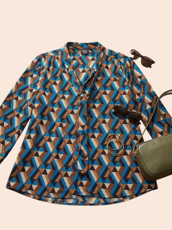 FOS Amsterdam Geometrische Strikblouse – Maat XXL