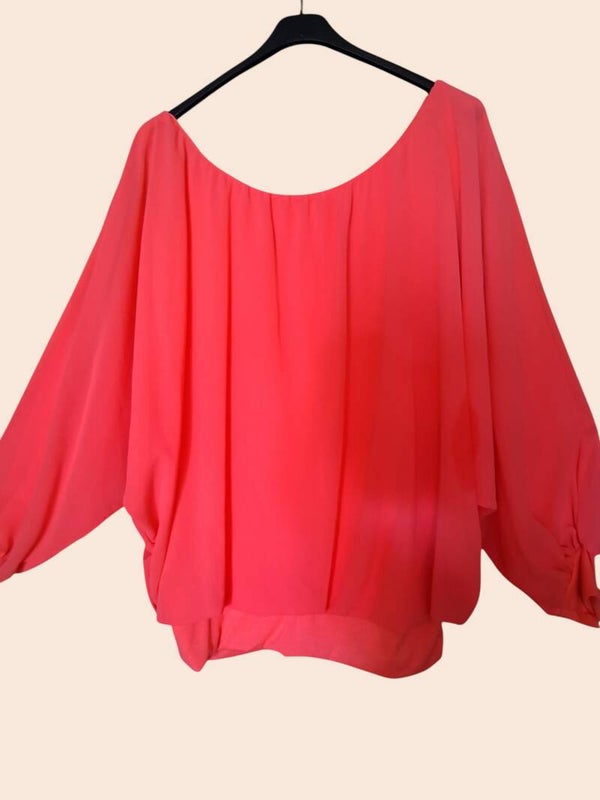 Neon Roze chiffon blouse