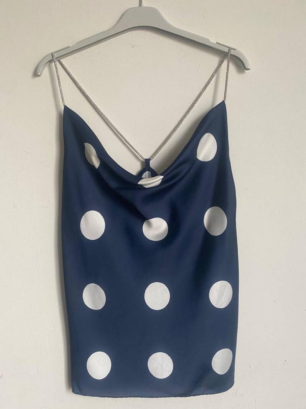 Elegante Satijnen Top met Stippen en Strass