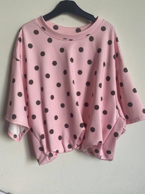 crop top roze met bruine stippen