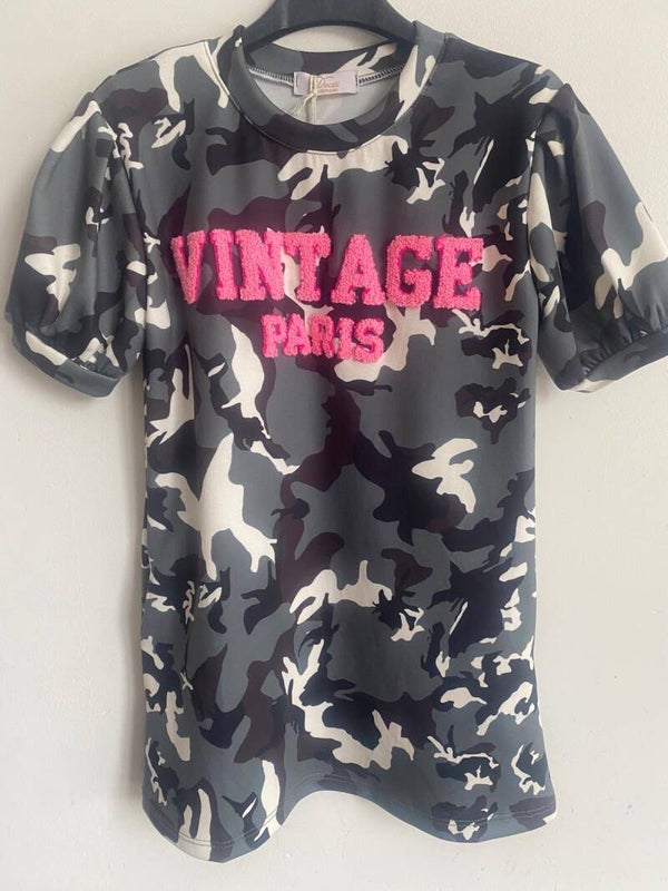 camouflage jurk roze letter