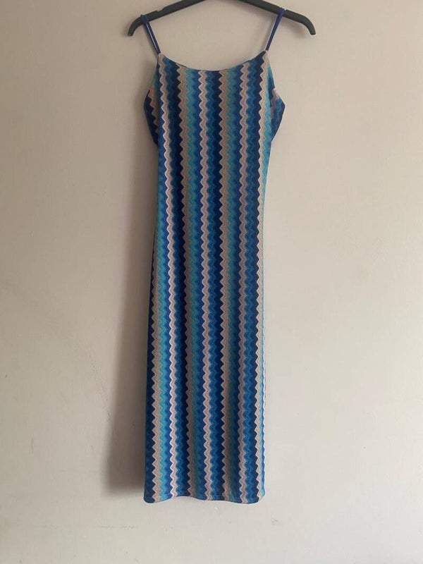 zigzag jurk blauw beige (knie)