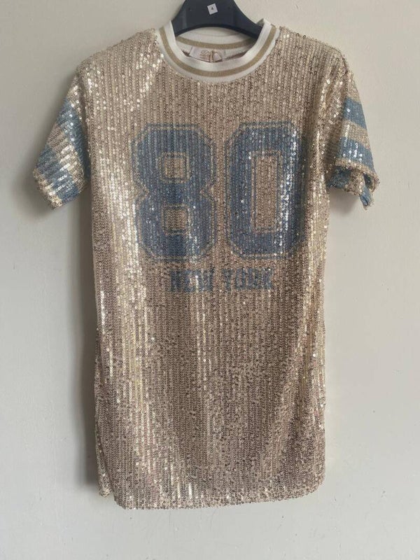 baseball stijl jurkje blauw glitter