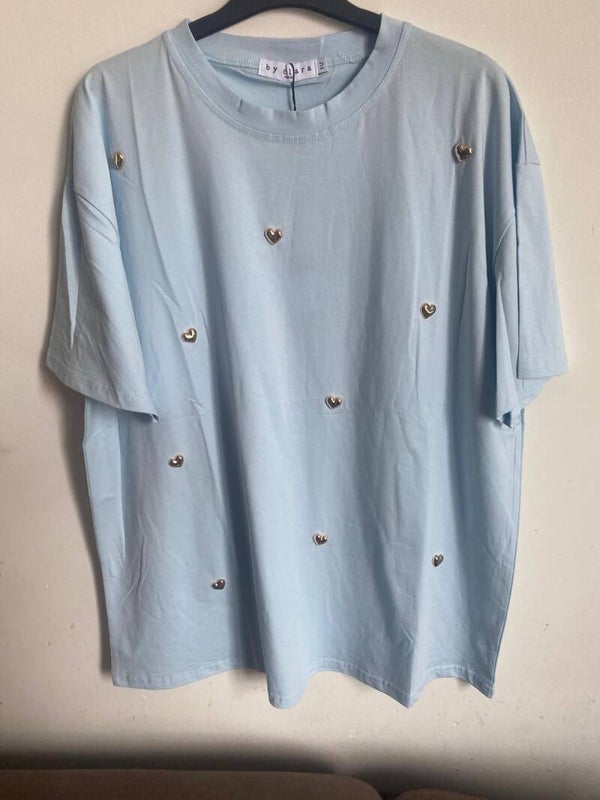 Blauw t-shirt gouden hart
