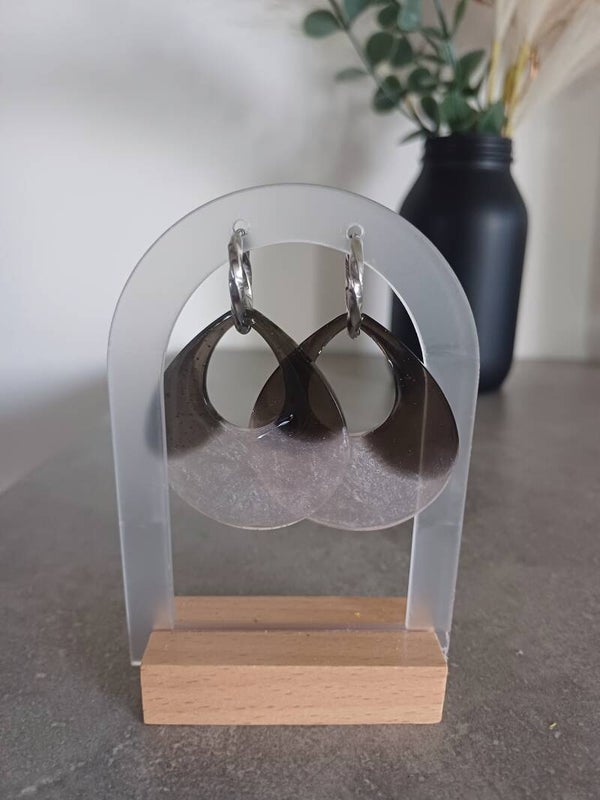 Grandes pampilles goutte d'eau noires et roses pâle