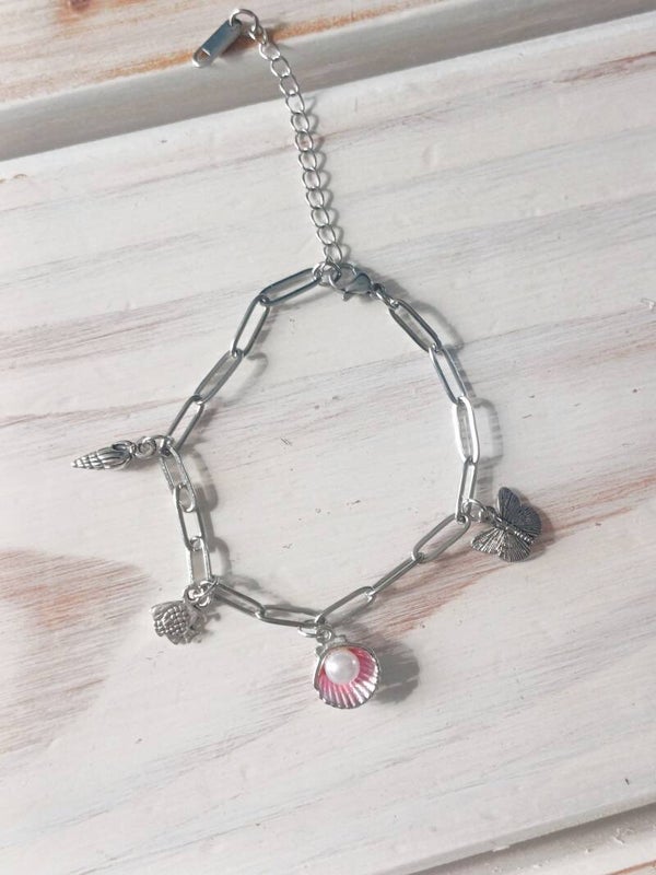 Bracelet argenté coquillage rose