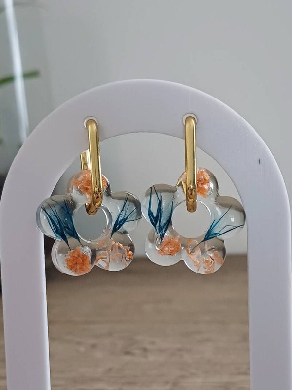 Fleurs 5 pétales avec fleurs bleues et oranges