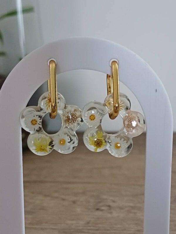 Fleirs 5 pétales avec fleurs séchées blanches et oranges