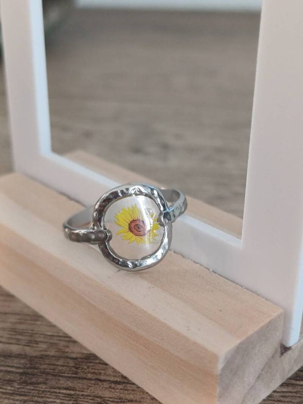 Bague argentée tournesol