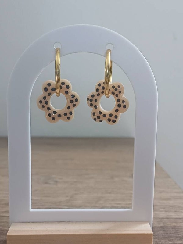 Minis fleurs beige a pois noirs