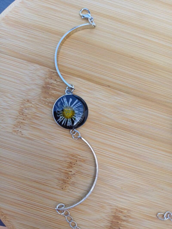 Bracelet argenté marguerite séchée