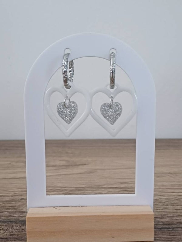 Double coeur blanc et argenté