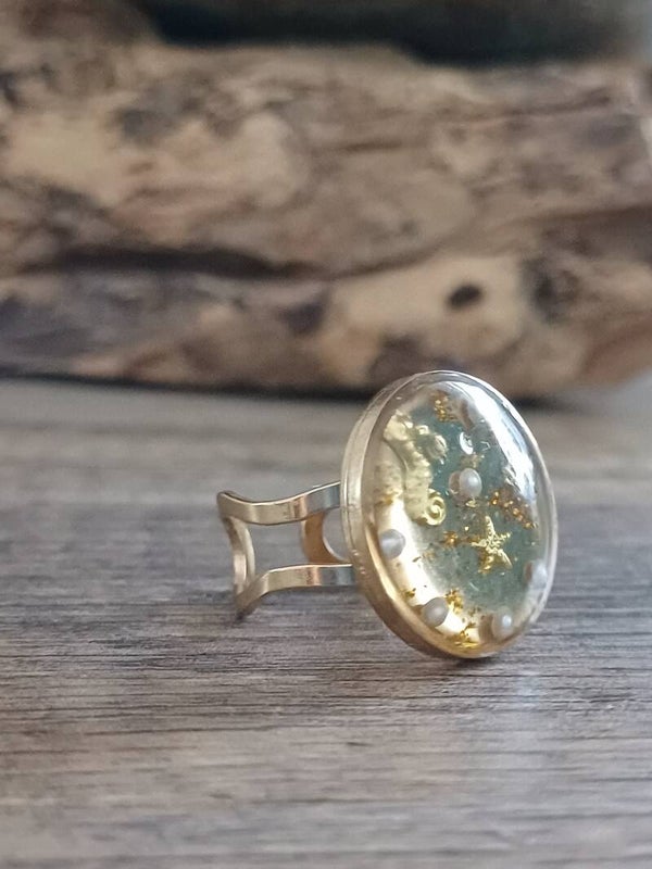 Bague dorée thème plage