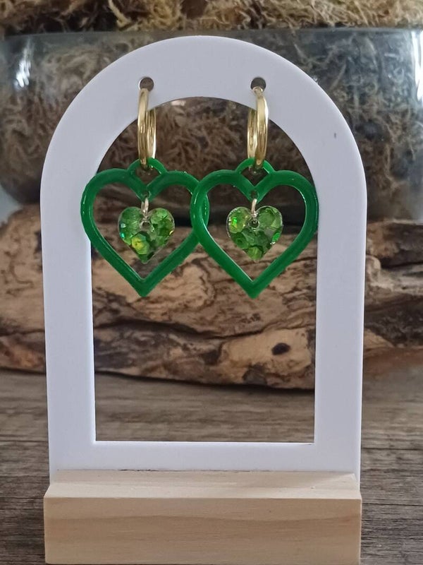Double cœur vert et paillettes