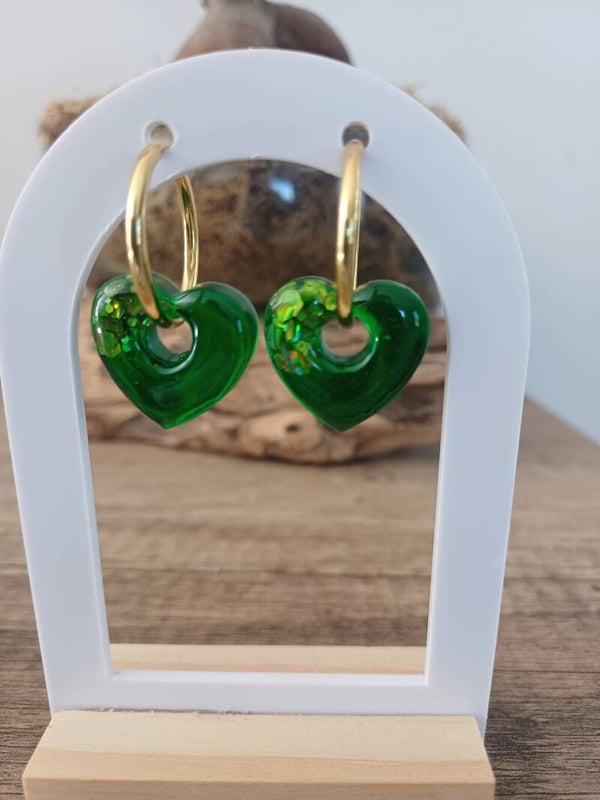 Cœurs verts + paillettes