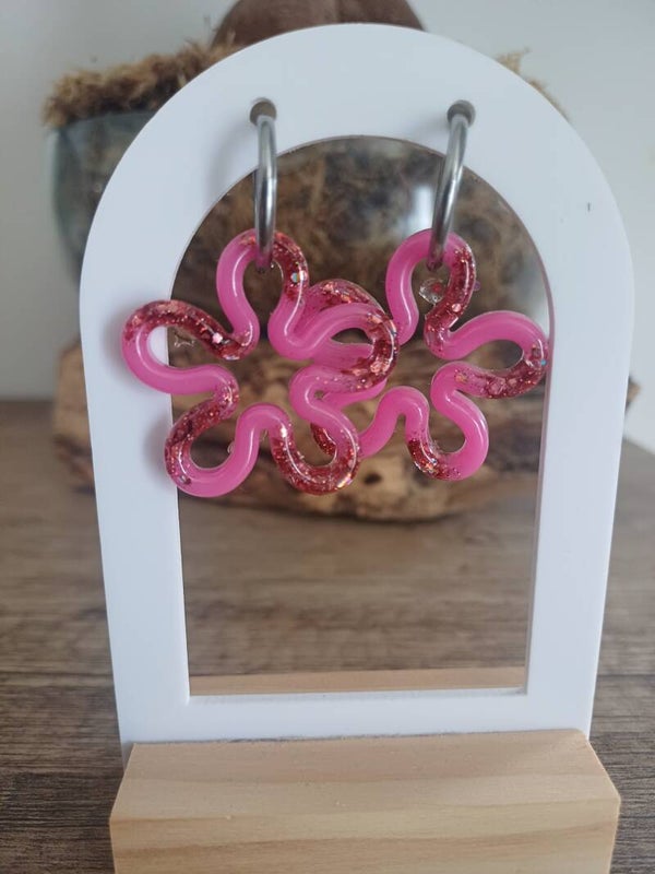 Grandes fleurs fines roses + paillettes