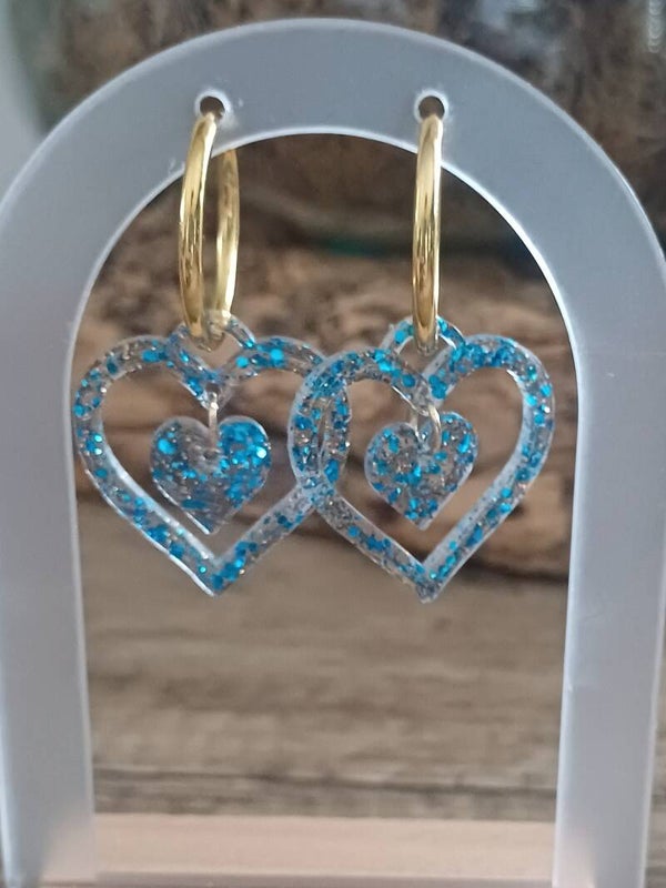 Doubles coeurs bleues à paillettes