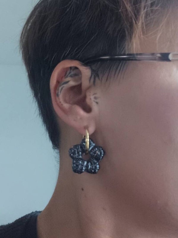 Aura noires à paillettes et feuilles cuivrées