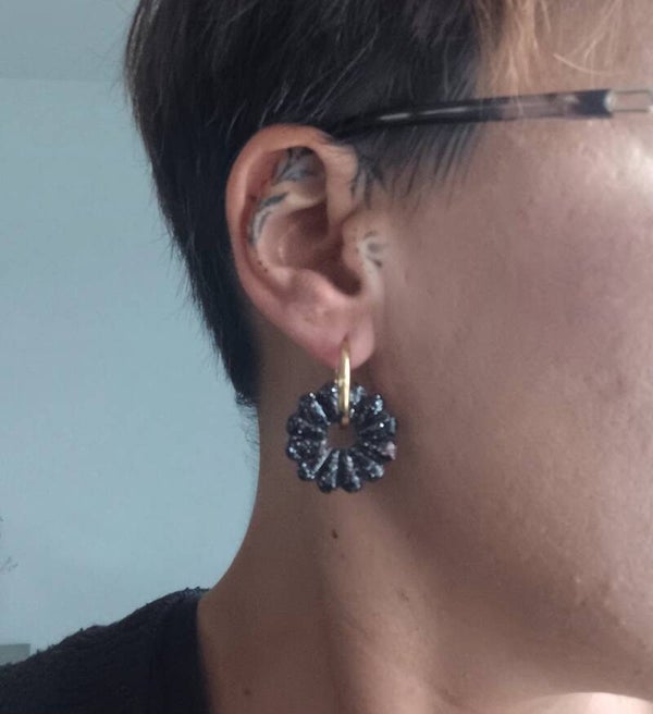 Margot noires à paillettes et feuilles cuivrées