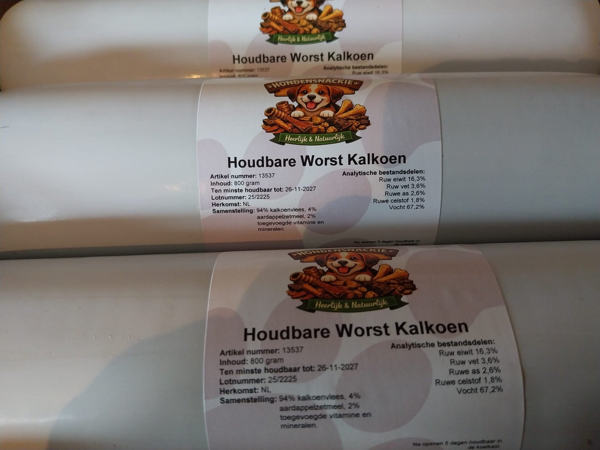 Hondensnackie Houdbare Worst Kalkoen 800 Gram Smakelijke Natuurlijke Snack voor Honden