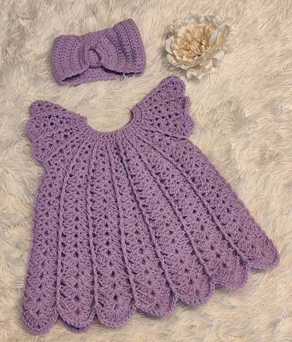 Robe et serre tête mauve 6/9 mois