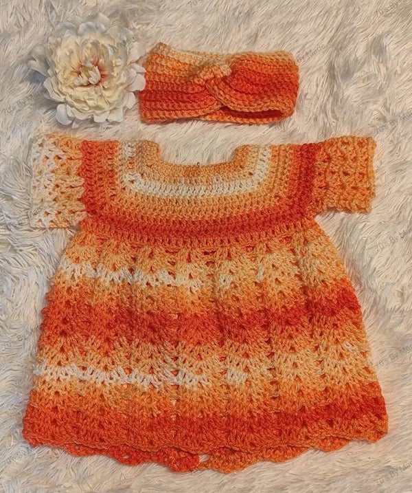 Robe et bandeau abricot 6/9 mois