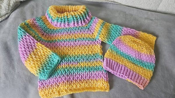 Pull et bonnet licorne 5/7 ans
