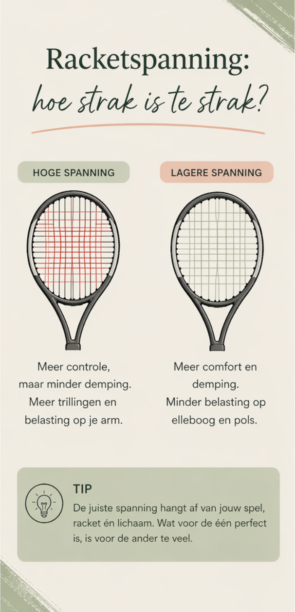 tennis racketspanning gripmaat blessure kinesitherapie tenniselleboog polsklachten