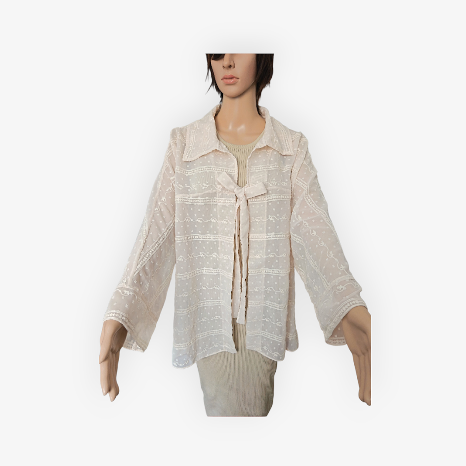 Chemise tunique en mousseline de soie écrue brodée