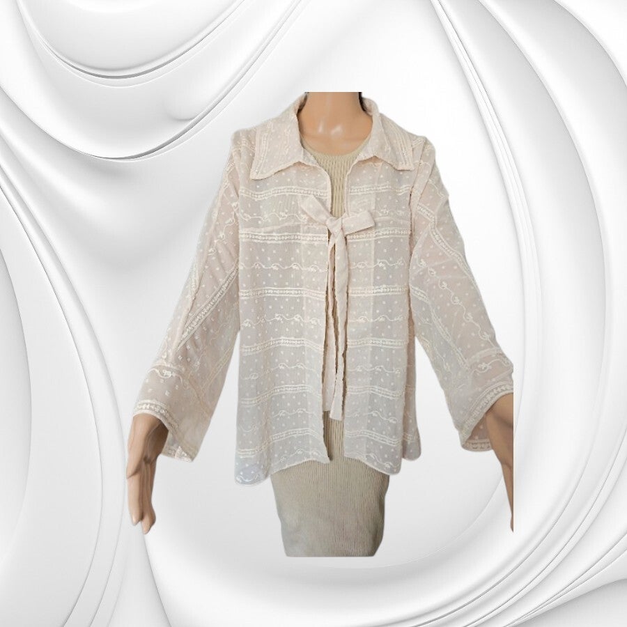 Chemise tunique en mousseline de soie écrue brodée