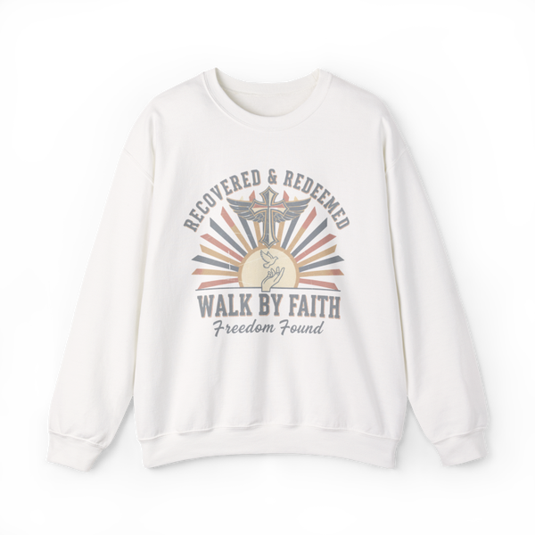 Recovered & Redeemed Inspirational Faith Crew neck Sweatshirt – Walk By Faith Design