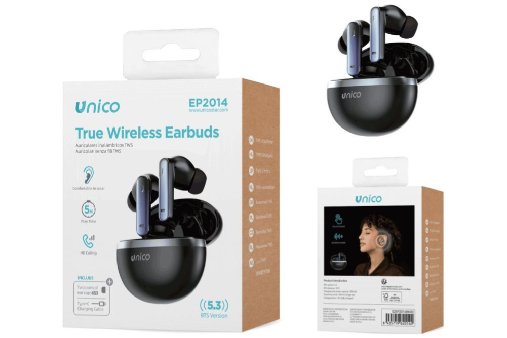 UNICO EP2014 ELECTROPLATING IN-EAR TWS BLUETOOTH HEADSET E-COMMERE MODEL BLACK