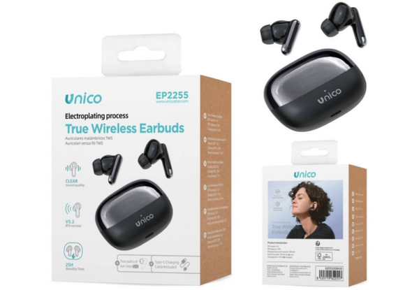UNICO EP2255 ELECTROPLATED IN-EAR TWS BLUETOOTH HEADSET BLACK ROHS