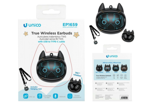 UNICO EP1659 IN-EAR TUYA STYLE TWS WIRELESS HEADPONES WITH LANYARD BLACK ROHS