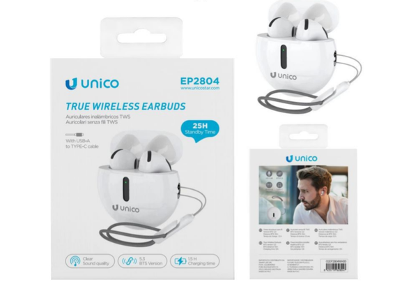 UNICO EP2804 SEMI-IN-EAR TWS BLUETOOTH EARPHONE WHITE ROHS ES TO IT
