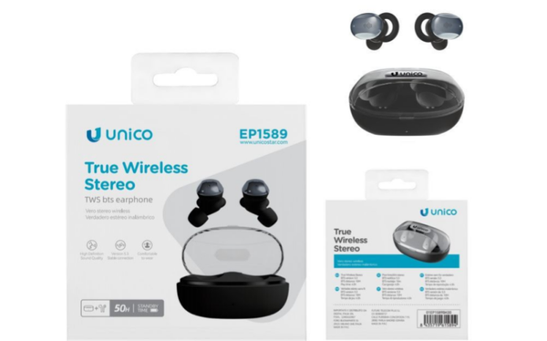 UNICO EP1589 IN-EAR TWS BLUETOOTH HEADSET,TRANSPARENT CABIN,BLACK